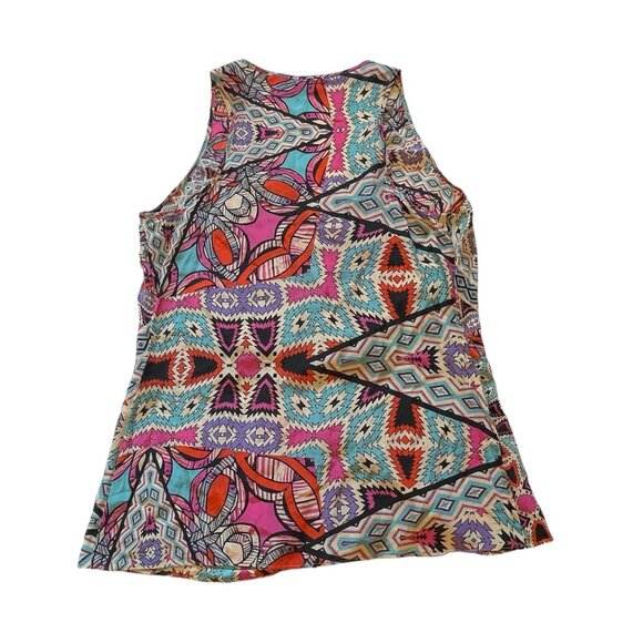 Leifnotes Anthropologie Tank Top Silk Blouse V-Neck Geometric Multicolor Pattern - Picture 6 of 12